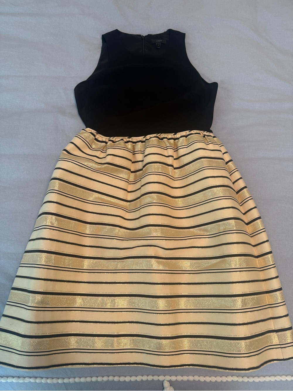 J. Crew Black Bodice with Gold-Striped Skirt Formal Dress